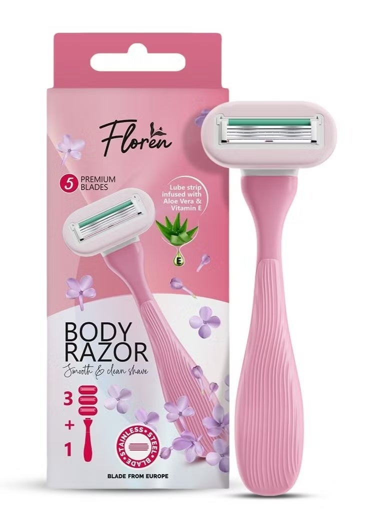 Floren The Florin Dodi razor consists of one handle + 3 cartridges of 5 European stainless steel blades infused with aloe vera and vitamin D. - Image 1
